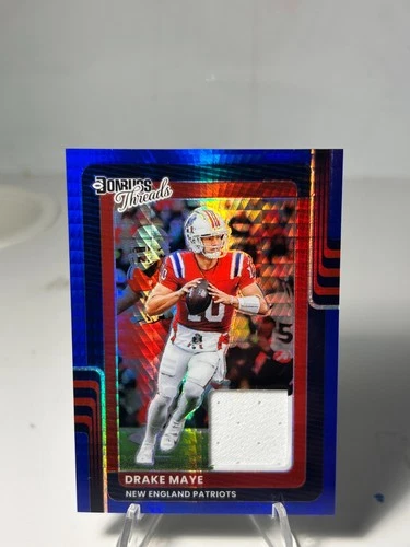 Drake Maye 2025 Panini Donruss Optic Threads Blue Hyper Prizm Patch Color Match