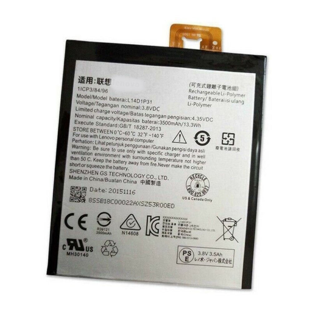 Batterie L14D1P31 Lenovo ZA1U haute capacité Li-Polymer durable