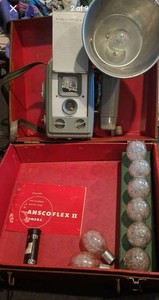 Vintage 1950s ANSCOFLEX II CAMERA OUTFIT Case, Bulbs, With Manual