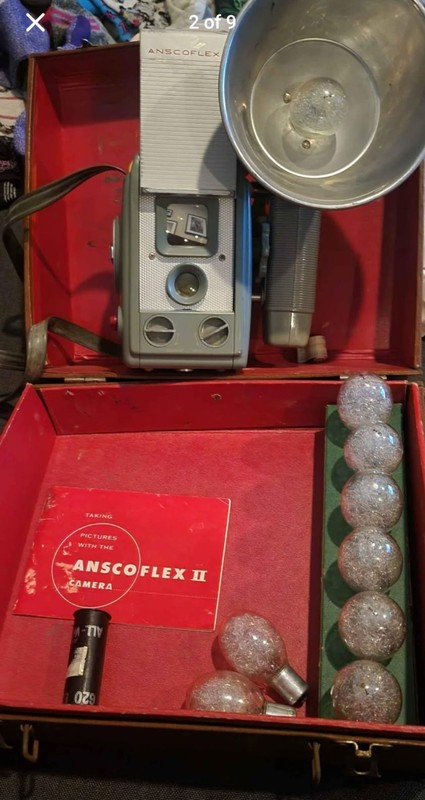 Vintage 1950s ANSCOFLEX II CAMERA OUTFIT Case, Bulbs, With Manual