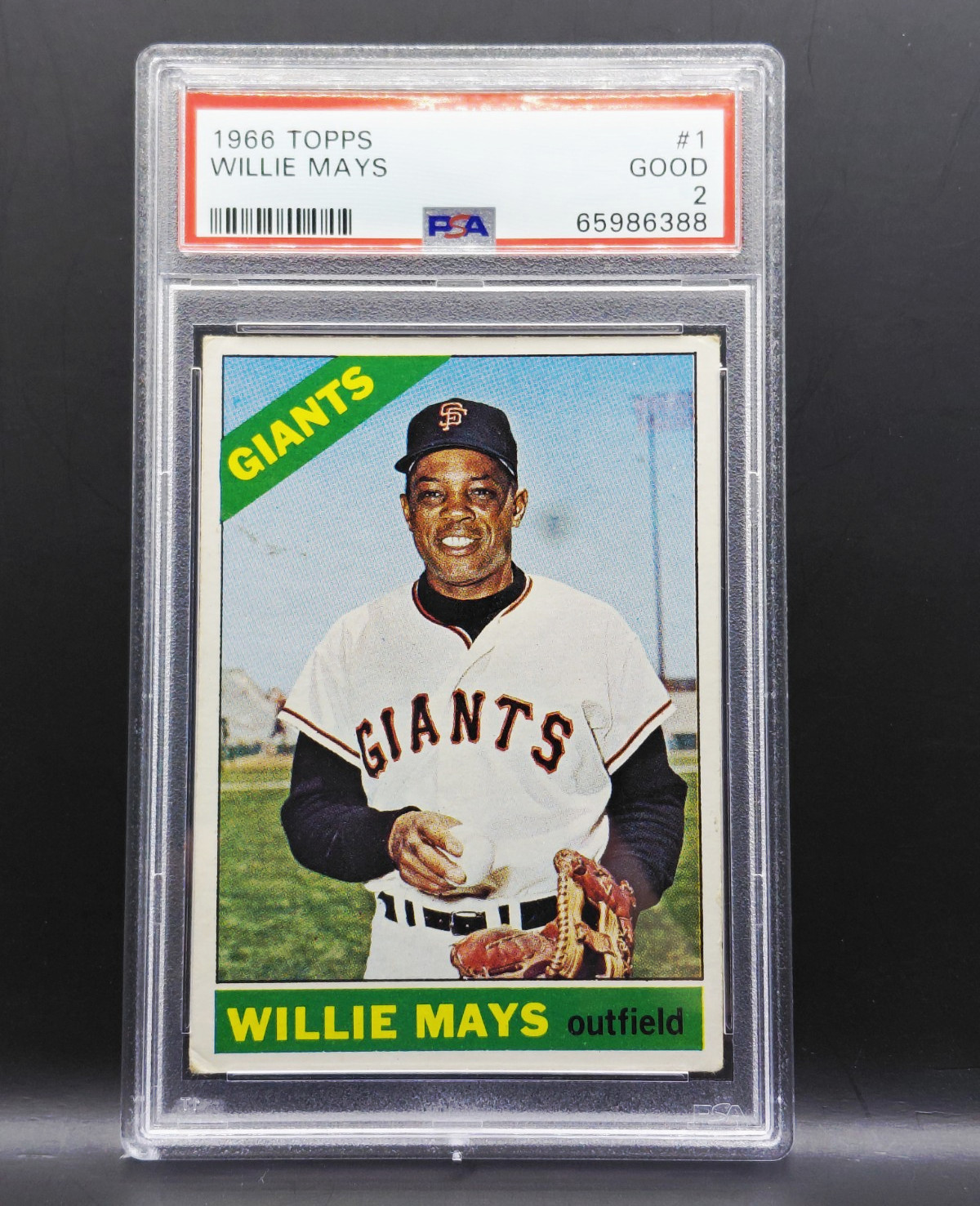Topps 1966 Willie Mays #1 San Francisco Giants PSA 2 Baseball Card view 1