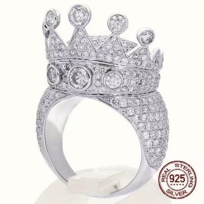 Luxury Iced Out King Crown Ring - 925 Sterling Silver Hip Hop Gift 2026