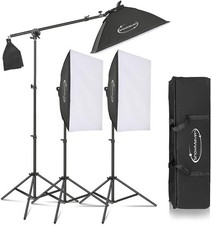 Photography Photo Studio 3 Softbox Boom Light Stand Lighting Kit Diffuser w/Bag