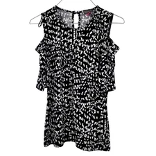 VINCE CAMUTO Cold Shoulder Black and White Top Womens Size Petite XS