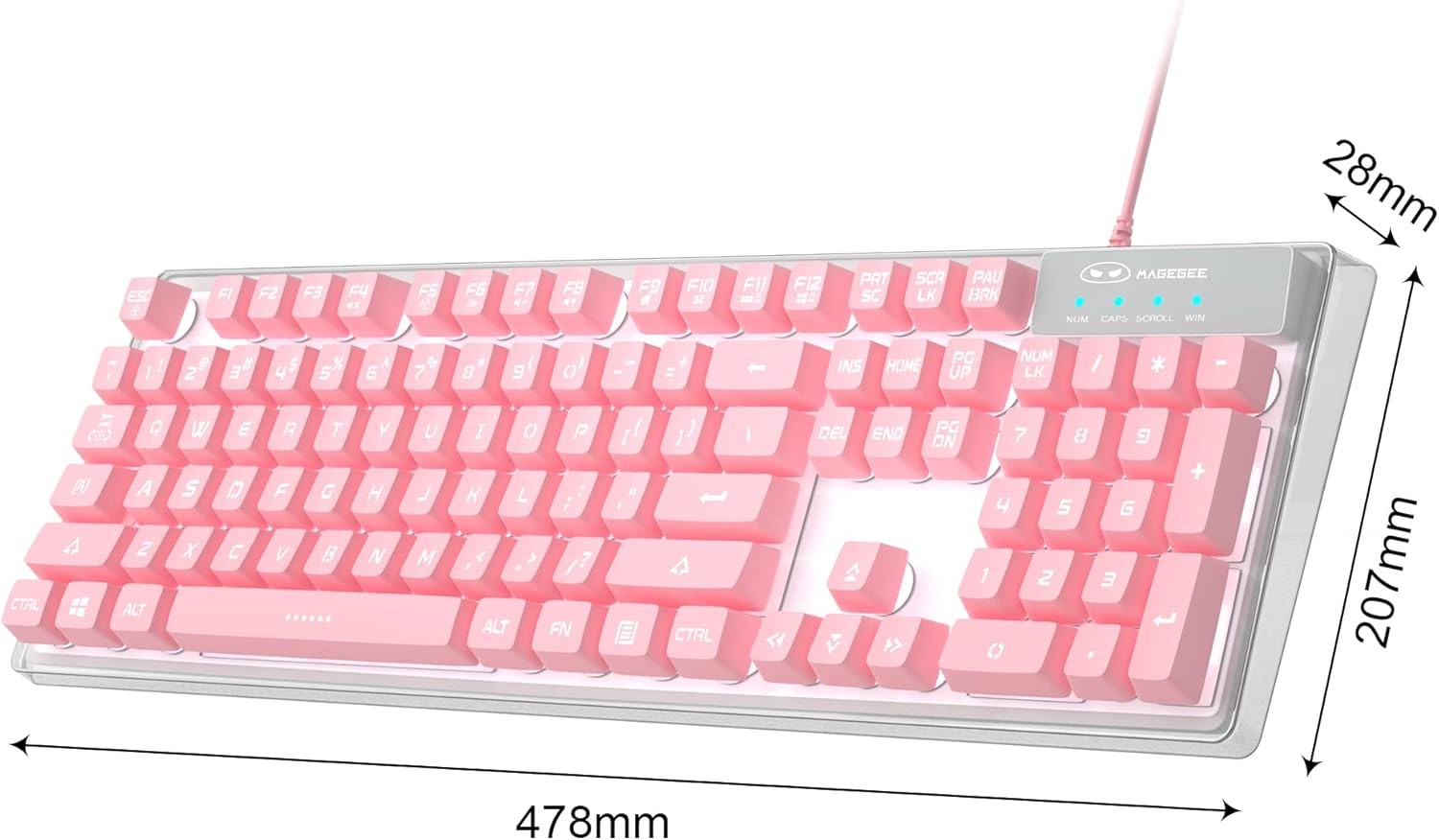 MageGee Gaming Keyboard, 7 Solid Colors Backlit Wired Keyboard Pink 