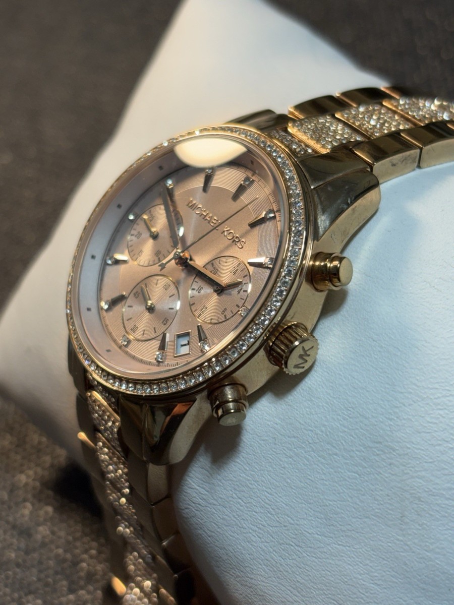 MICHAEL KORS Ritz Pave Rose Gold-Tone Chronograph Women Watch