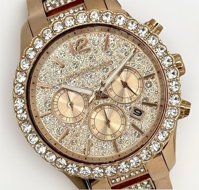 MICHAEL KORS Layton MK7285 Chronograph Rose Gold Glitz Crystal 42mm Wristwatch