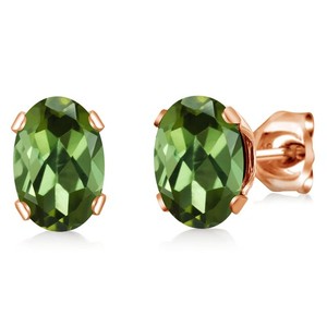 Authentic 1.40 Cttw 7X5MM Green Tourmaline 18K Rose Gold Plated Silver Stud Earrings For