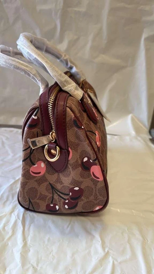 NWT COACH Rowan Satchel Bag In Signature Canvas With Cherry Print CY692 Denim - Image 3 of 4