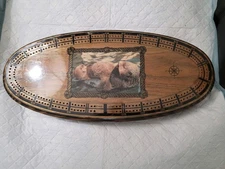 Great Western Enterprises VINTAGE (early) Wood Cribbage Board Otters 16"x8"x2"