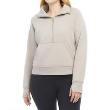 Danskin Womens Mixed Half Zip Pullover Sweatshirt Beige Atmosphere Large L