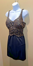 Swimsuits For All, Underwired Ft Draped Swimdress In Black W/Gold Accents, Sz 14
