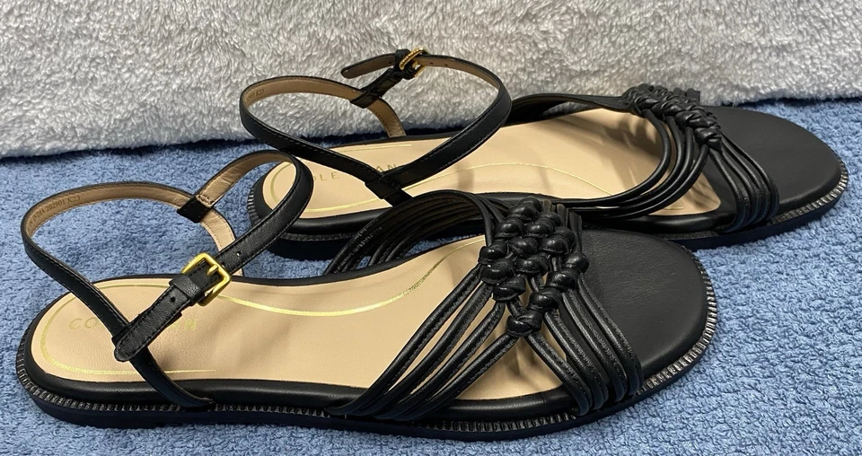 Cole Haan Jitney Knot 女式黑色凉鞋扣平底鞋 W29544 尺码 10.5B  — 第 3/4 张图片