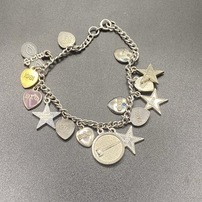 Vintage Beta Sigma Phi Charm Bracelet 15 Charms 1978-1985
