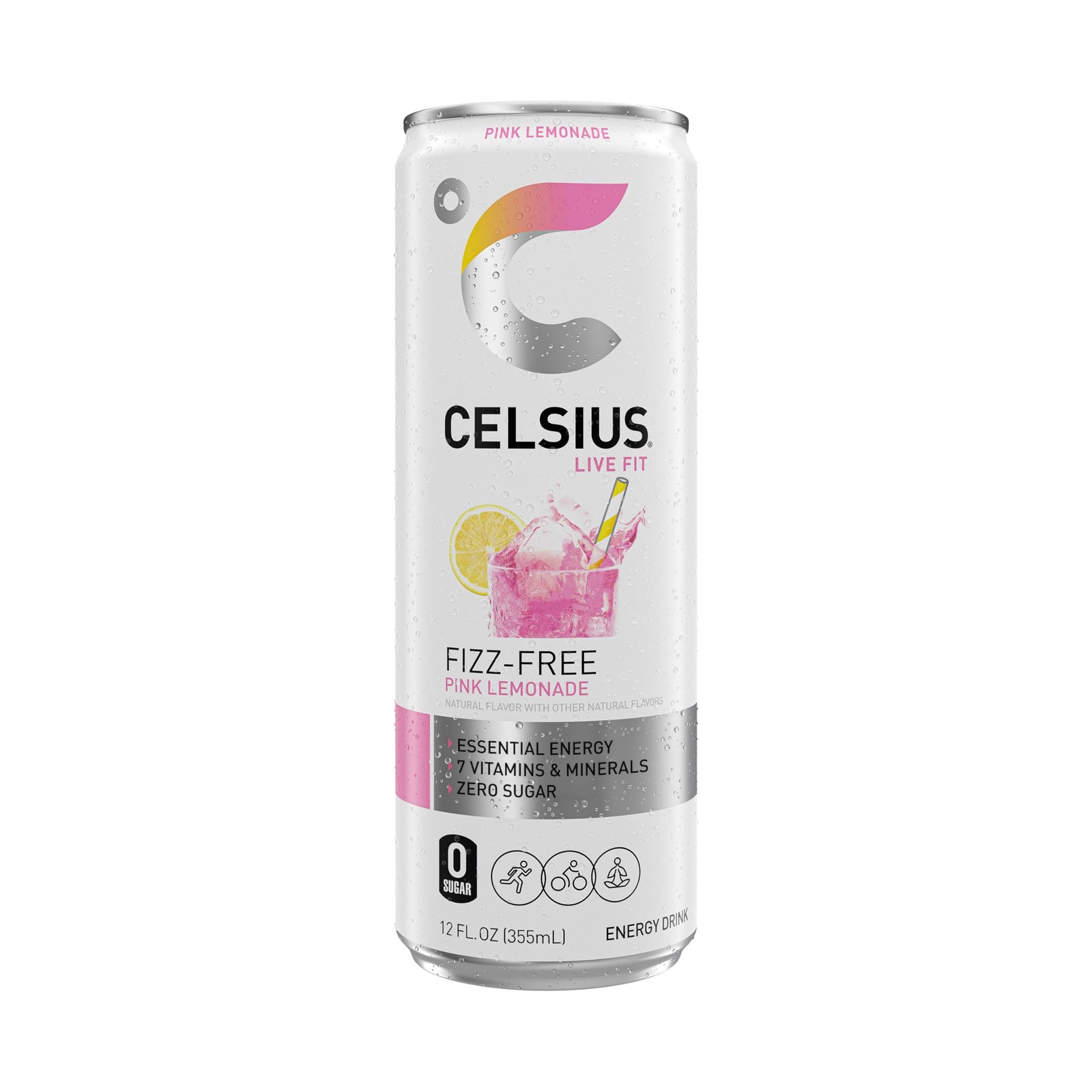 CELSIUS Fizz Free Pink Lemonade, Sugar Free Energy Drink, 12 Fl Oz (Pack of 12)