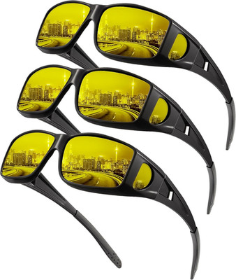 Night-Vision-Glasses Fit-Over-Glasses Wrap-Around Glasses: anti Glare Night Driv