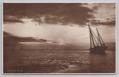 Nacht Herbst Segelschiffe Sonnenuntergang Silhouette Echt Foto Postkarte 1926 Morecambe