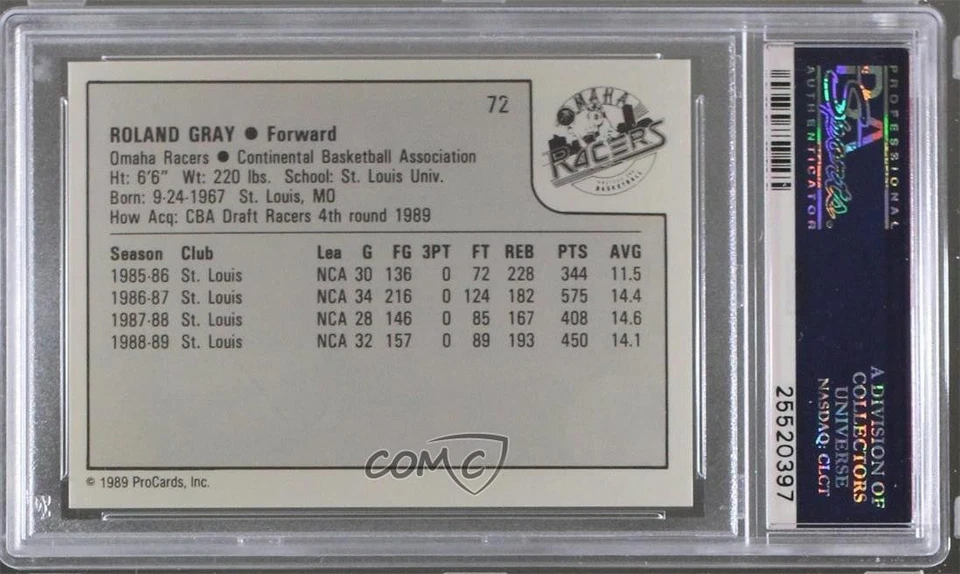 1989-90 ProCards CBA Roland Gray #72 PSA 10 GEM MT - Image 2 of 2