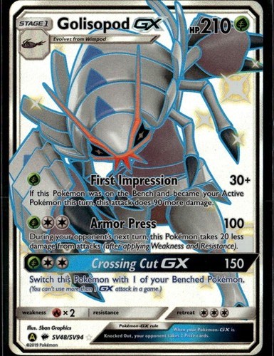 Golisopod GX Shiny Holo Rare Hidden Fates Shiny Vault SV48/SV94 Grass Pokemon Ca