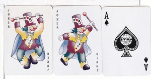 Three Single Playing Card Jokers/Ace, "Jester/Ace" Unknown, Taiwan, 2010's