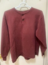 Vintage 90s Champion Maroon Henley Long Sleeve Shirt Size Large Made in USA
