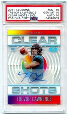 TREVOR LAWRENCE RC 2021 ILLUSIONS CLEAR SHOTS ROOKIE AUTO JERSEY # 16/25 PSA 10