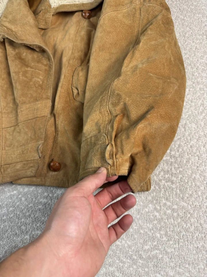 Vintage Avanti Jacket Womens Large Brown Pig Suede Sherpa Collar Zip Bomber 80s - Image 3 of 4