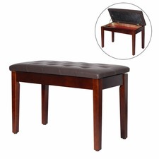 Piano Bench Duet Chair with Storage Faux Leather Keyboard Padded Cushion Seat