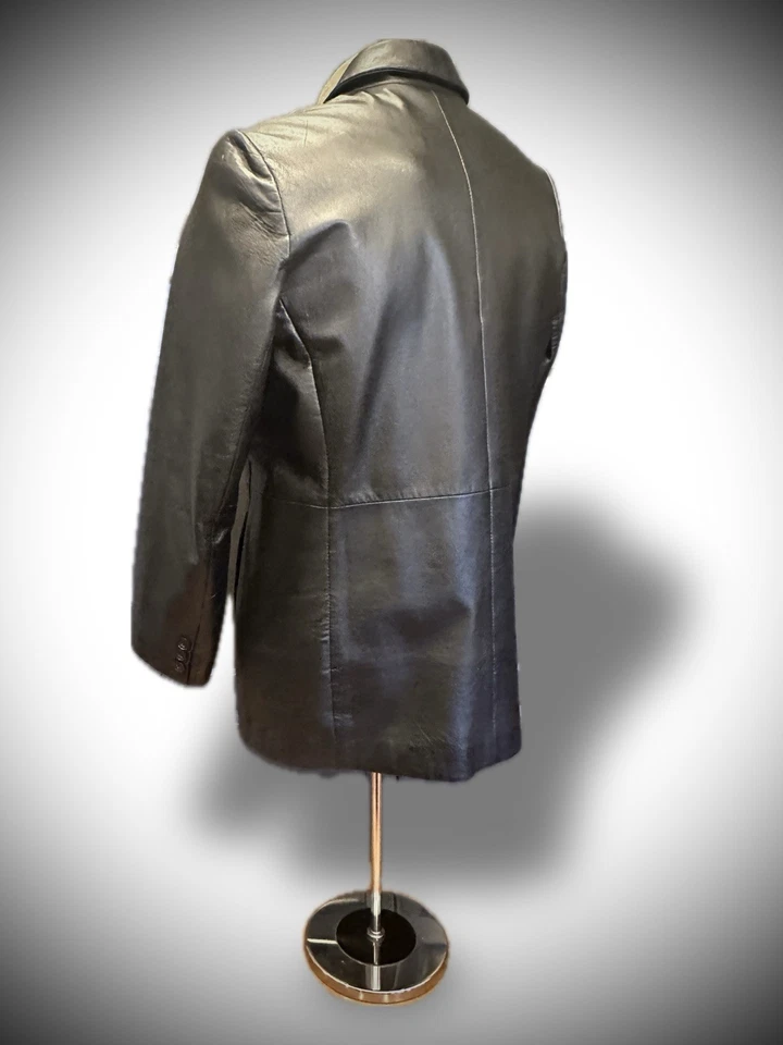 Excelled Men’s Large Black Leather Blazer. No Creases, Very Soft And Supple. - Image 3 of 4