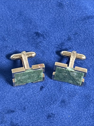 Gemelos cuadrados vintage Amode piedra preciosa verde tono dorado - Imagen 9 de 10