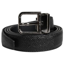 DOLCE & GABBANA Belt Black Textured Leather Silver Metal Buckle Men 90cm / 36in