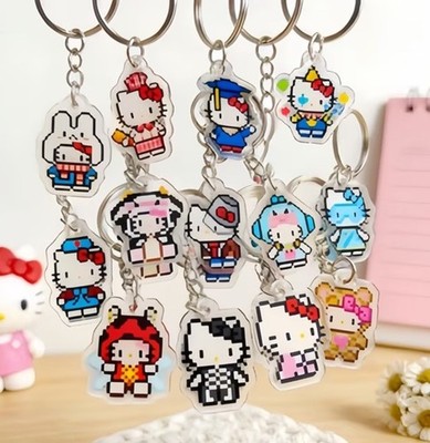 1 Hello Kitty Costume Acrylic Keychain Key Ring Holder Charm Pendant