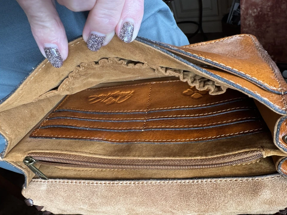 Bolso Bandolera Patricia Nash Lanza Dorado/Marrón Cuero Tooled Cartera P14186 Foto 3 de 4