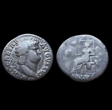 SCARCE Nero Authentic Denarius 66–67 AD Rome Mint – Salus Enthroned – RIC 67