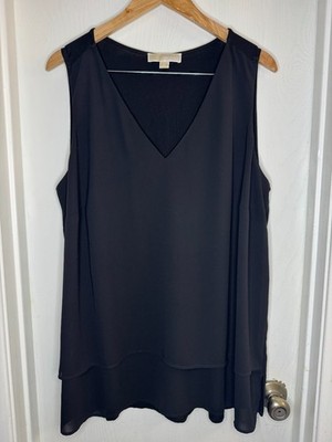 Womens Michael Kors V-Neck Dressy Tank 2XL Black Mesh Bottom