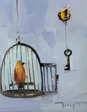 Bird Cage Key Whimsical Art PRINT Painting By Jose Trujillo Home Decor