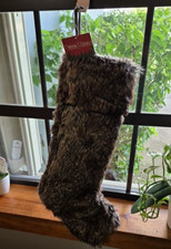 Faux Fur Country Christmas Stocking Brown Furry WARM TIDINGS Decor