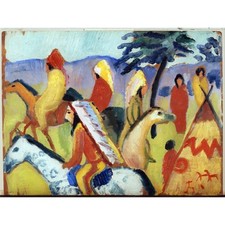 August Macke - Riding around the Indian tent - 40x50 Inch Rolled Canvas...
