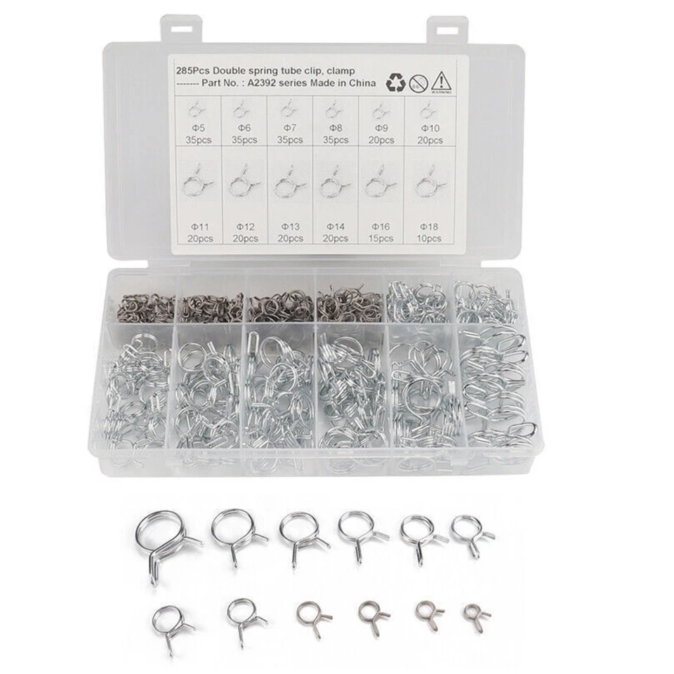 285PCS 5-18mm Stainless Double Wire Fuel Line Hose Tube Clamp Spring Clips M - Image 2 of 4