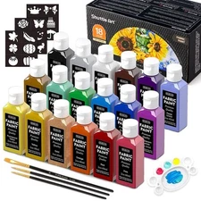 Fabric Paint, Shuttle Art 18 Colors Permanent Soft Fabric Paint In Bot