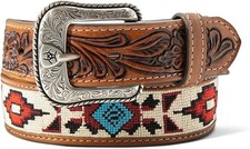 ARIAT Men s Tooled Tabs Diamond Embroidered Inlay Belt 3697