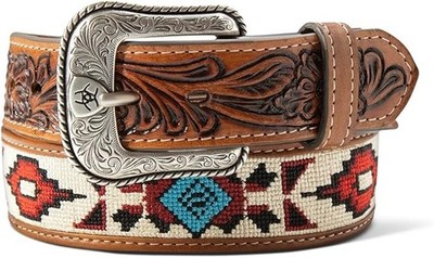 ARIAT Men s Tooled Tabs & Diamond Embroidered Inlay Belt 3697
