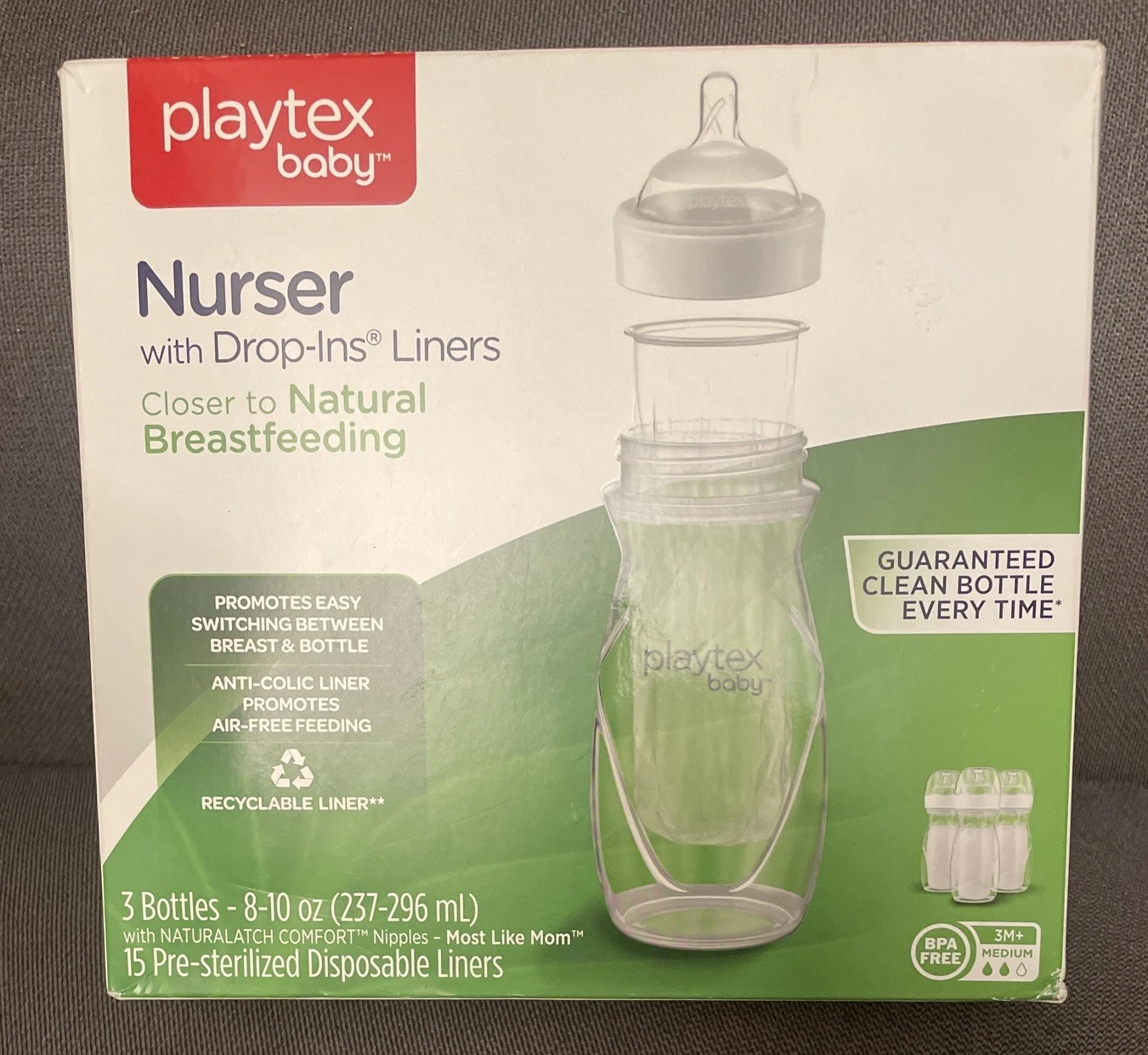 Playtex Baby Nurser with Drop-ins Liners, 3 Bottles - 8-10 oz