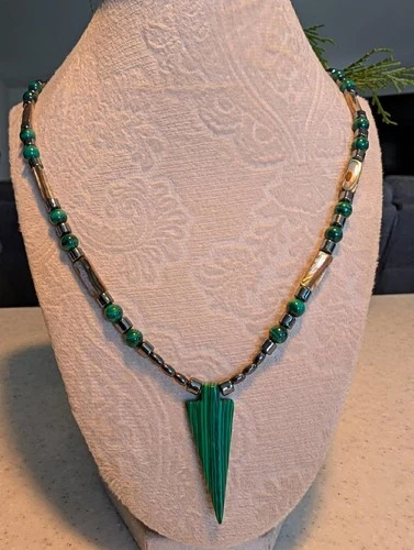 Malachite Arrowhead Necklace With Hematite And Abalone 22 In. - product listing photo