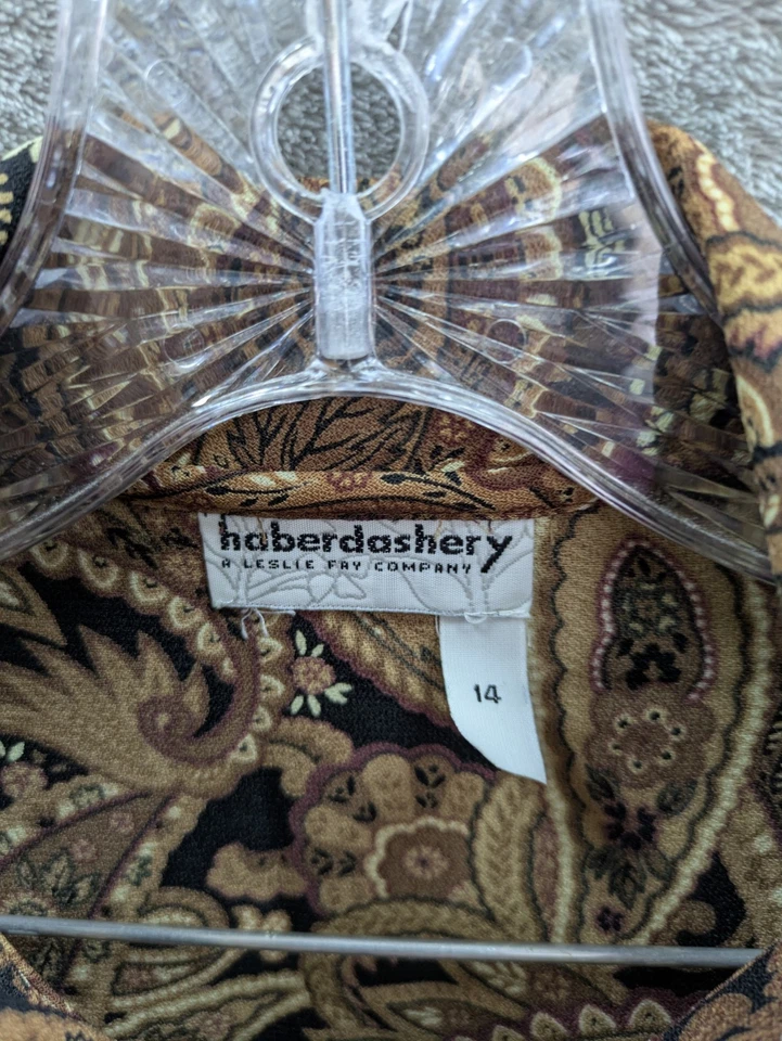 Pussybow Blouse Women's 14 Brown Paisley Office Secretary 80s 90s - Image 2 of 4