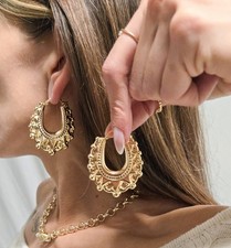 9ct Gold Filled XL 50mm Long Gypsy Creole Hoop Earrings for Women Ladies Girl UK