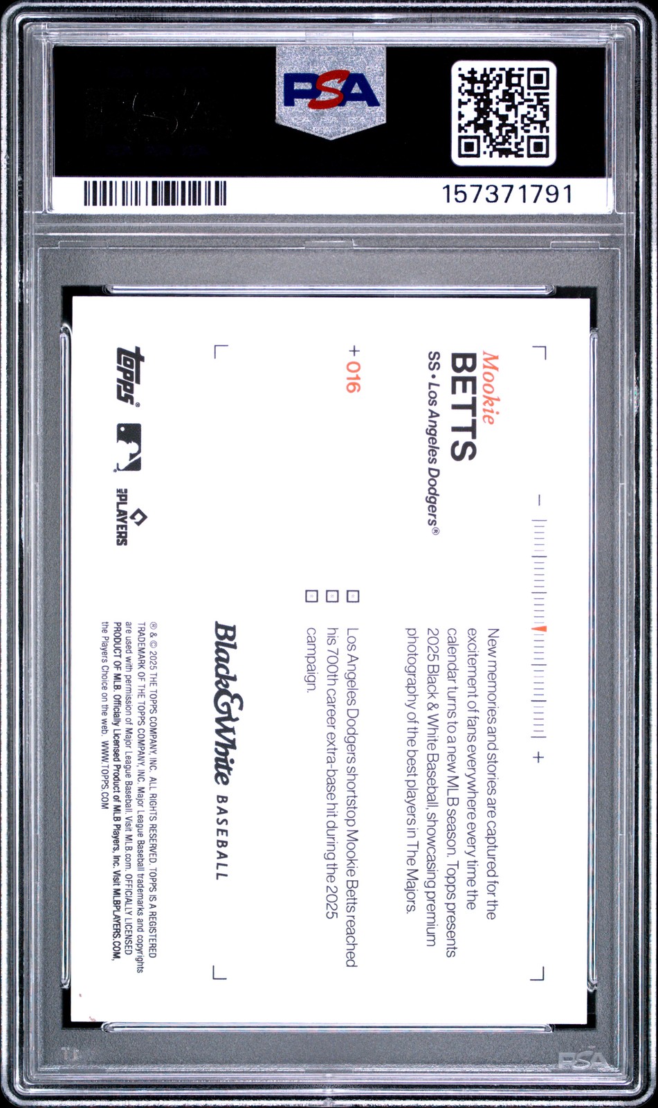 2025 Topps Black And White #16 Mookie Betts Purple PSA 9 view 2