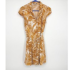 Forever 21 Contemporary Mustard Yellow Palm Print Rayon Button Front Dress Small