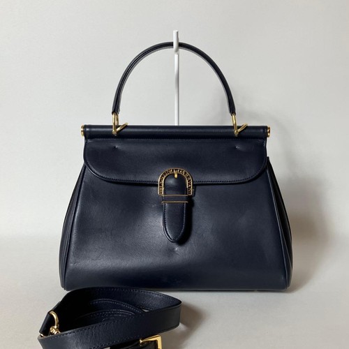 Valentino Hand Shoulder Bag Tote Purse 2way Logo Leather Navy Authentic