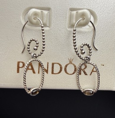 Pandora ALE Sterling Silber 925 Rauchquarz Seil Oval Ohrhänger Vintage 4,4 cm
